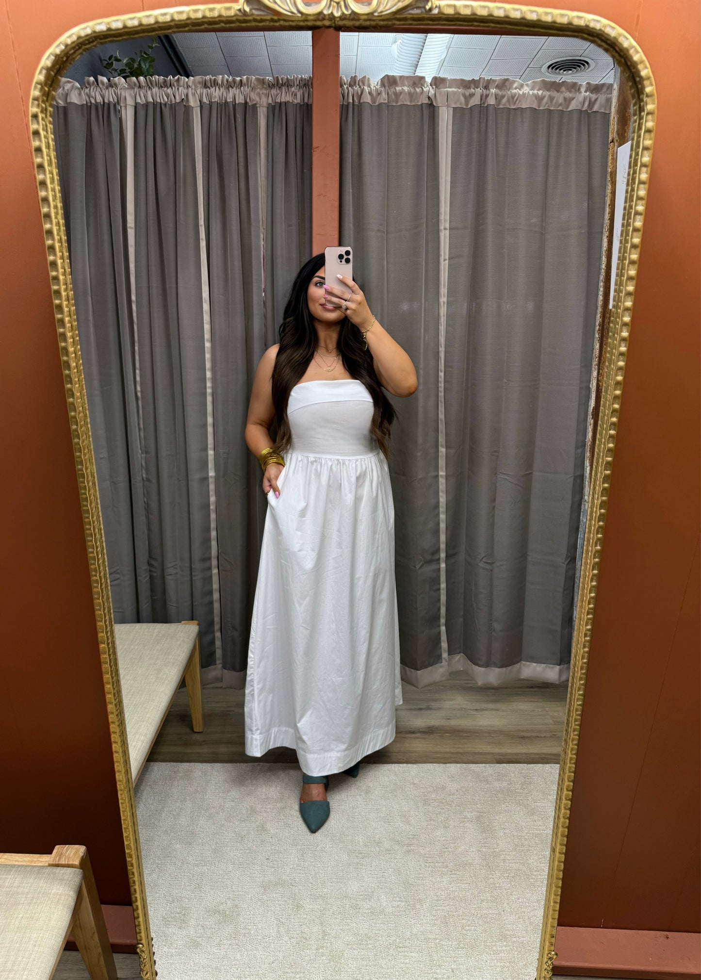 Strapless Flare Midi Dress