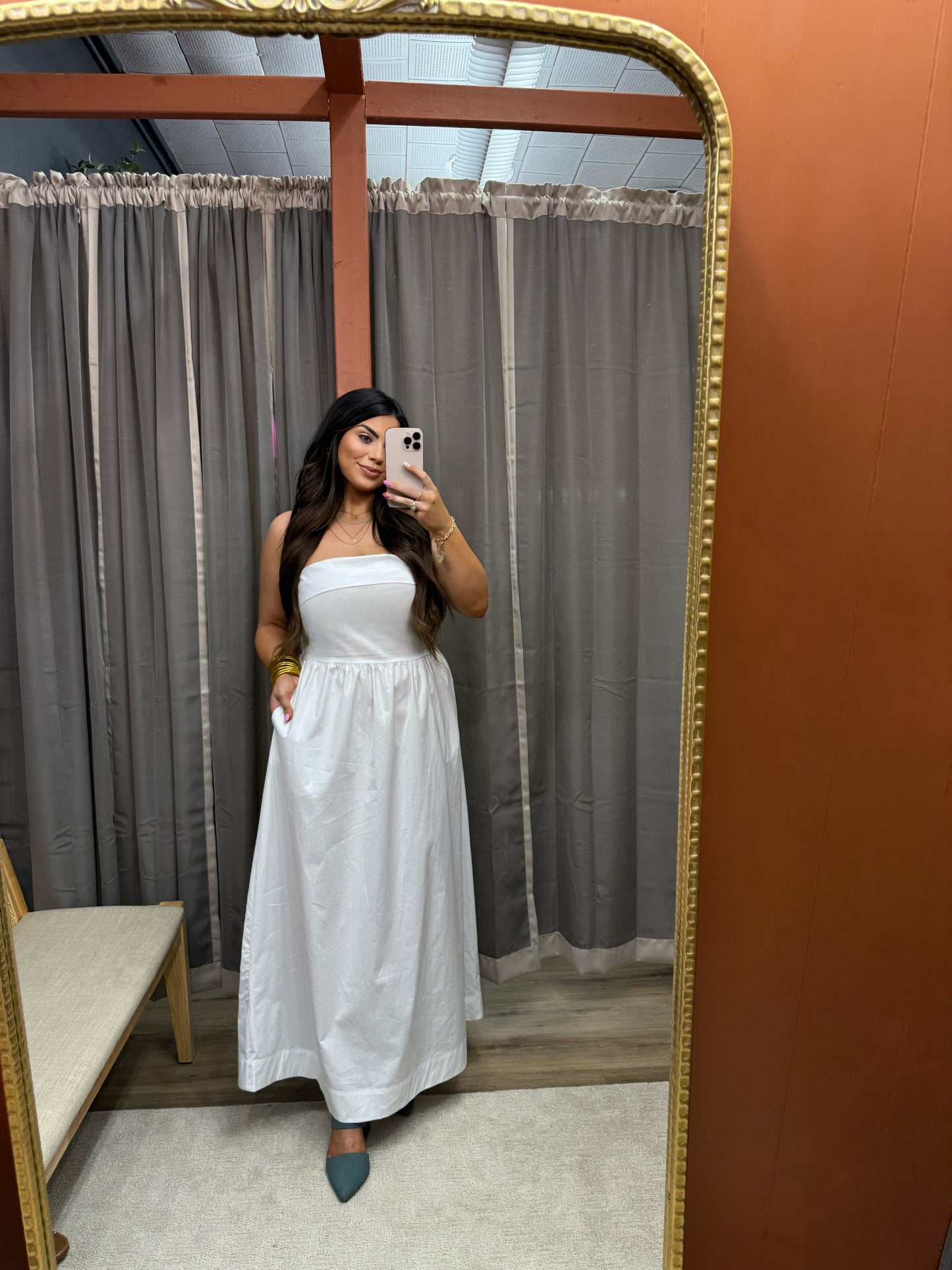 Strapless Flare Midi Dress