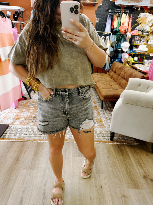 Denim Fray Hem Shorts