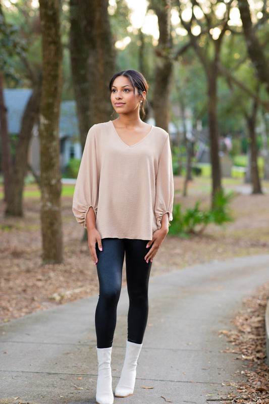 V-Neck Bubble Sleeve Top