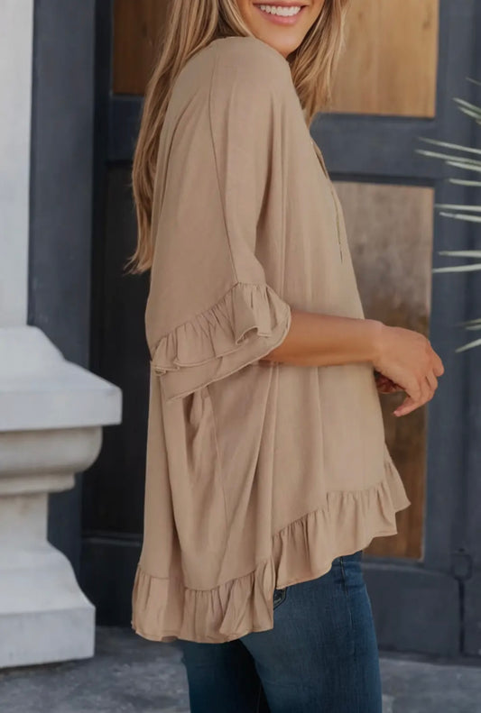 Ruffled V Neck Blouse