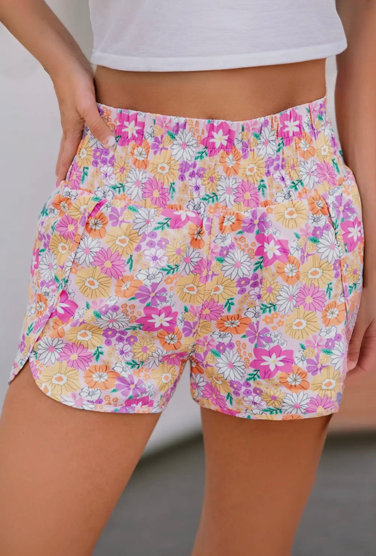 Floral High Waist Athletic Shorts
